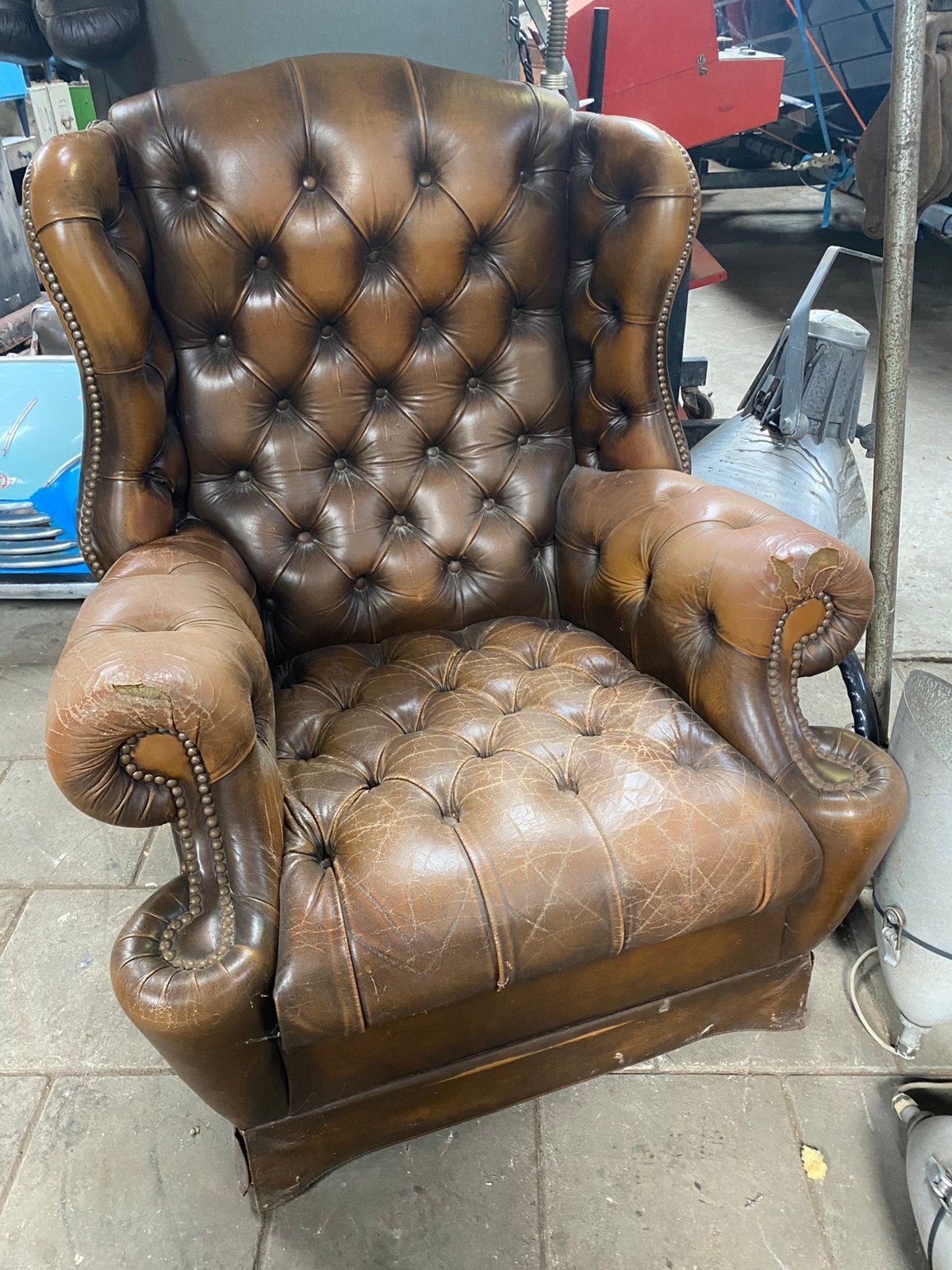 Vintage stoere chesterfield oorfauteuil zetel, Huis en Inrichting, Fauteuils, Ophalen, Gebruikt, 75 tot 100 cm, Leer