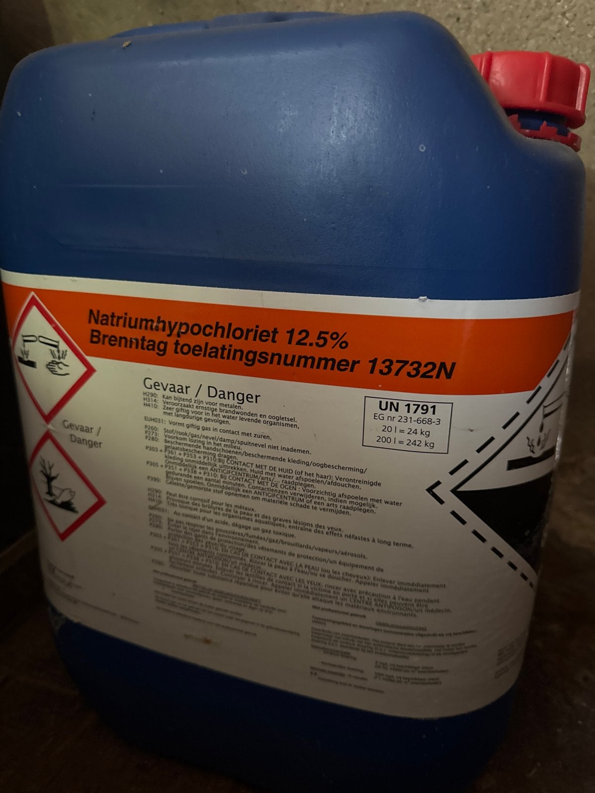 Natriumhypochloriet 12.5% - Brenntag 13732N, Ophalen, Nieuw