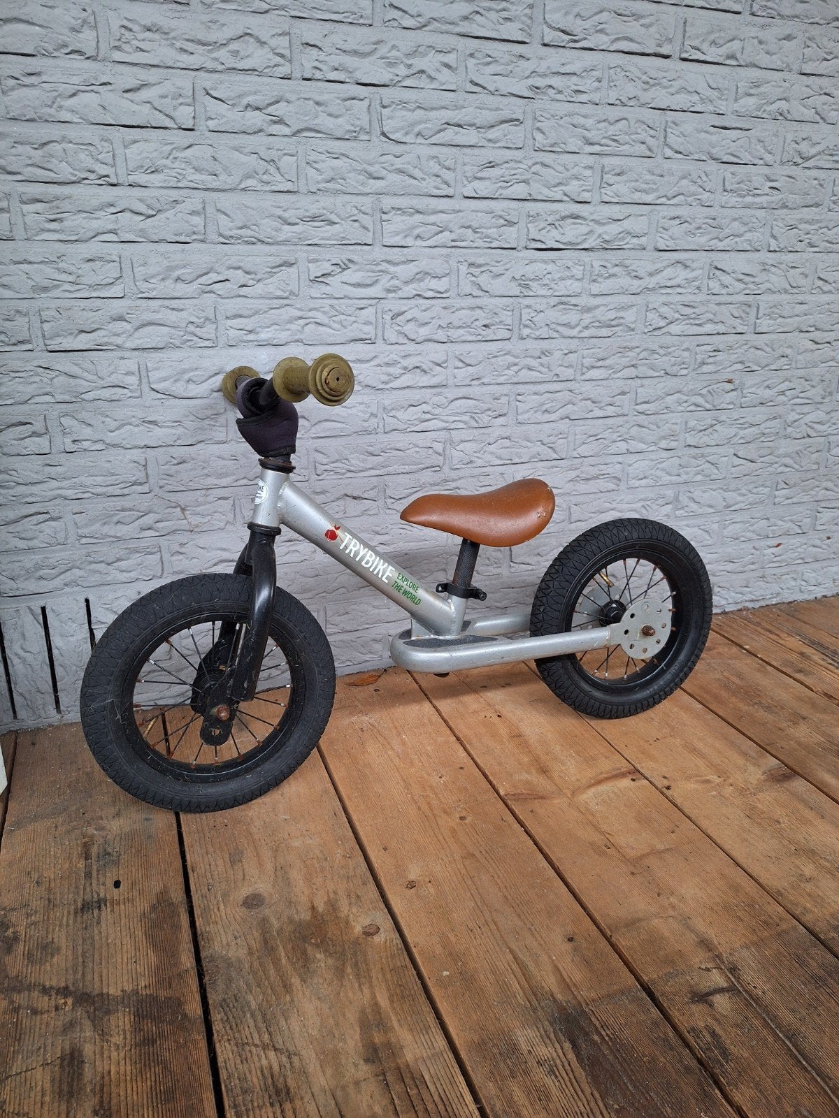 Trybike loopfiets - Zilver met bruin zadel, Ophalen, Gebruikt, 16 tot 20 inch, Trybike