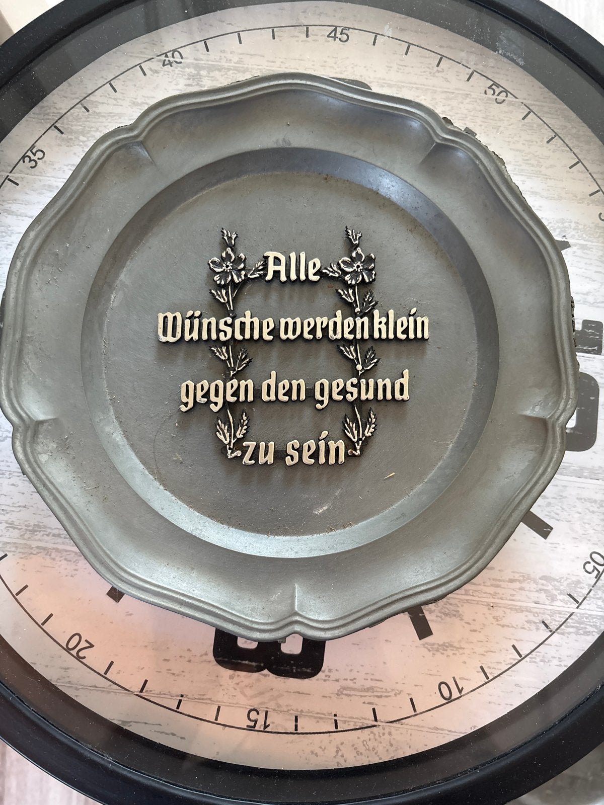 Vintage tinnen wandbord met Duitse spreuk, Antiek en Kunst, Ophalen of Verzenden