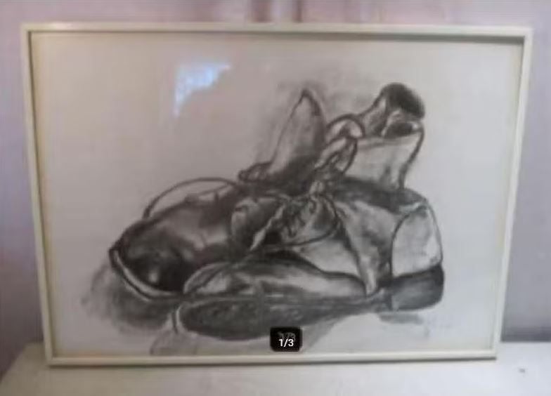 Leuke Tekening 'Oude Schoenen' - GC, Ophalen of Verzenden, Tekening, Gesigneerd