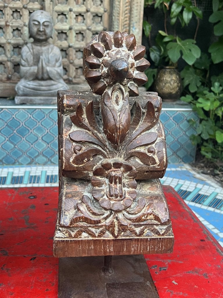 India oude console voet Indiase ornament houtsnijwerk 38 cm, Overige onderwerpen, Houtsnijwerk, Ophalen of Verzenden, 20 - 50 cm