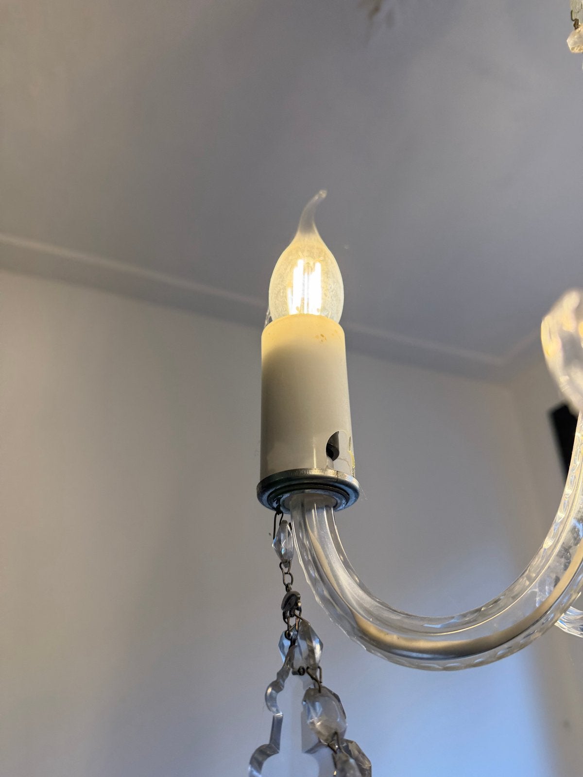 Elegante Glazen Kroonluchter met Kristallen Details, Ophalen, Gebruikt, Glas, E14 (klein)
