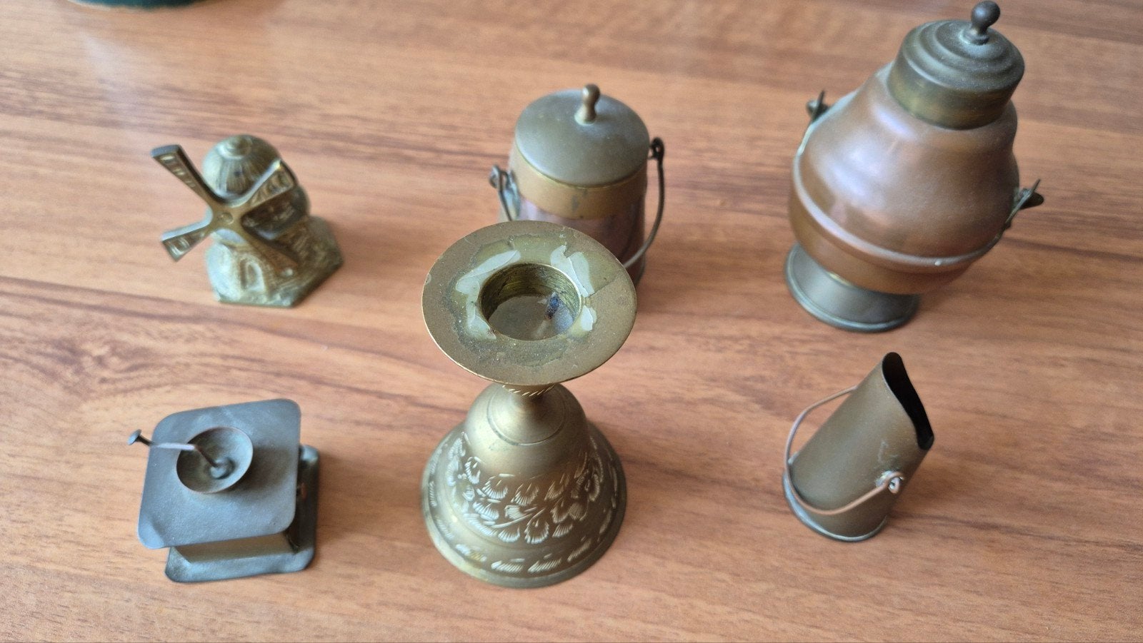 Set van 6 messing en koperen miniaturen, Antiek en Kunst, Antiek | Koper en Brons, Ophalen, Brons