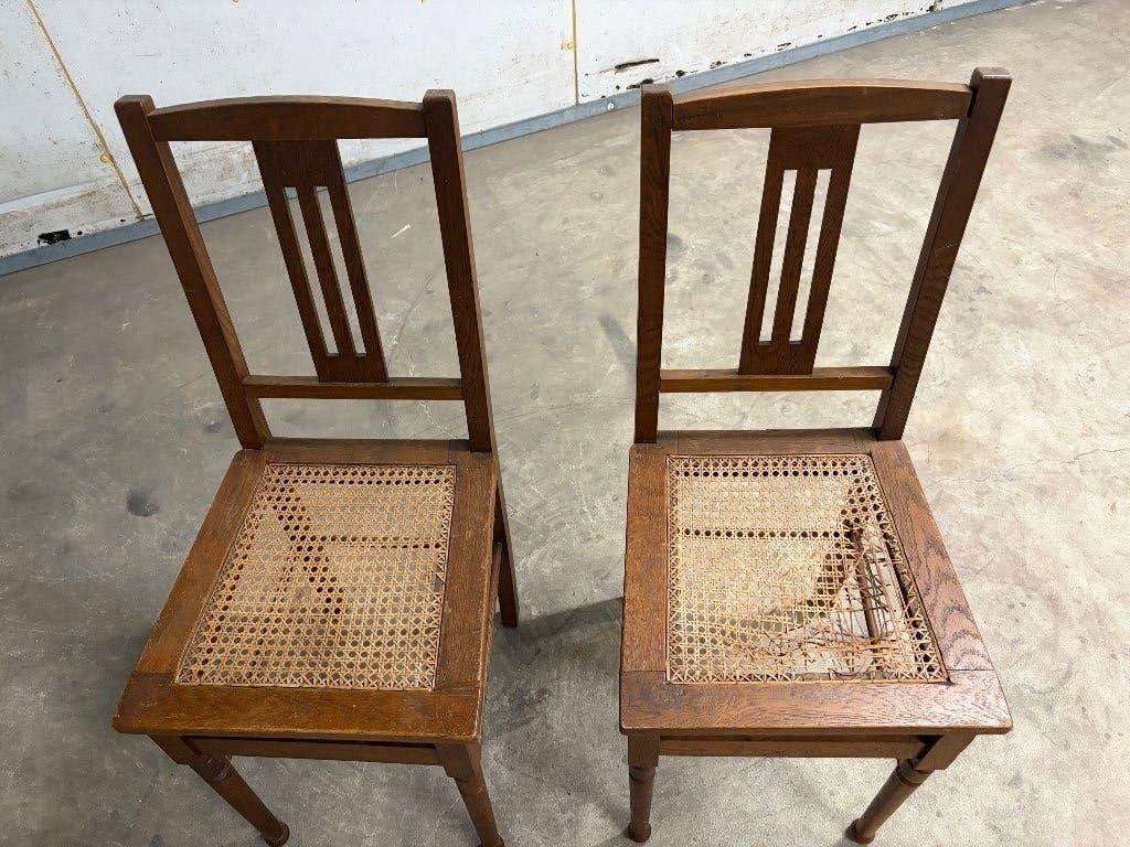 Vintage houten stoelen met rieten zitting (2 stuks), Gebruikt, Twee, Bruin, Hout