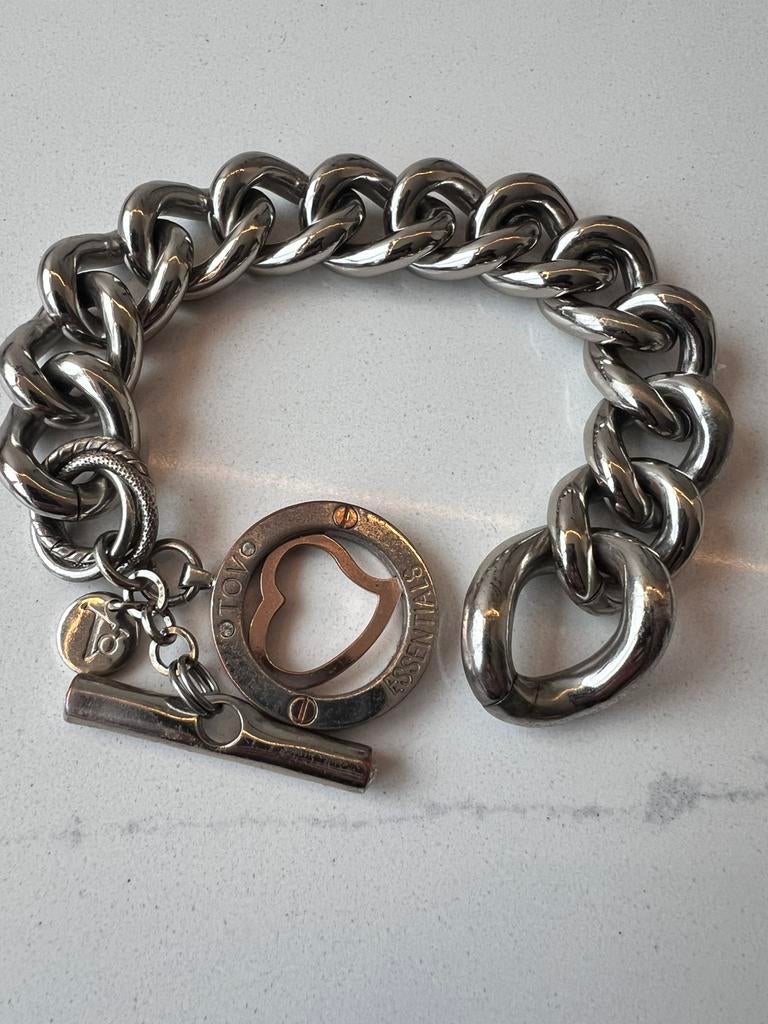 TOV ESSENTIALS CHUNKY SCHAKEL LOVE BRACELET ARMBAND + BEDELS, Sieraden, Tassen en Uiterlijk, Armbanden, Staal, Ophalen of Verzenden