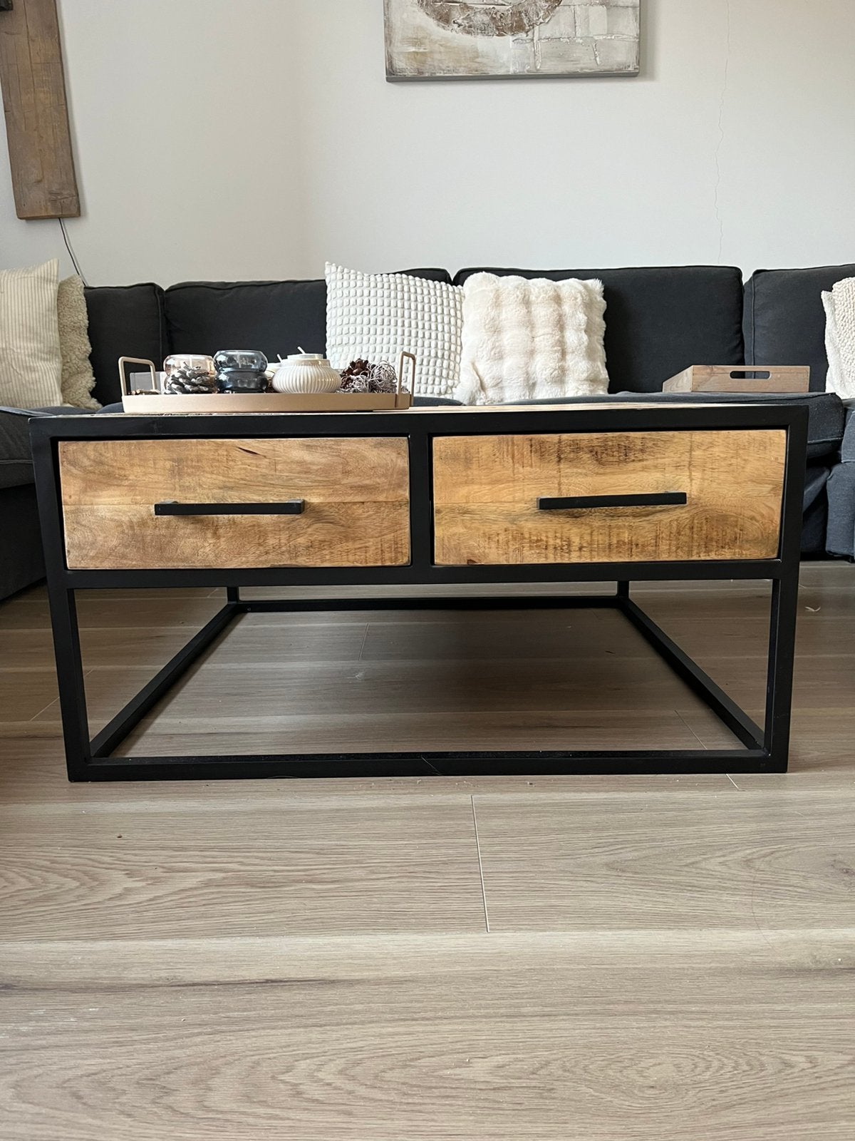 Salontafel 80x80x40 mangohout, Ophalen, 50 tot 100 cm, Vierkant, 50 tot 100 cm