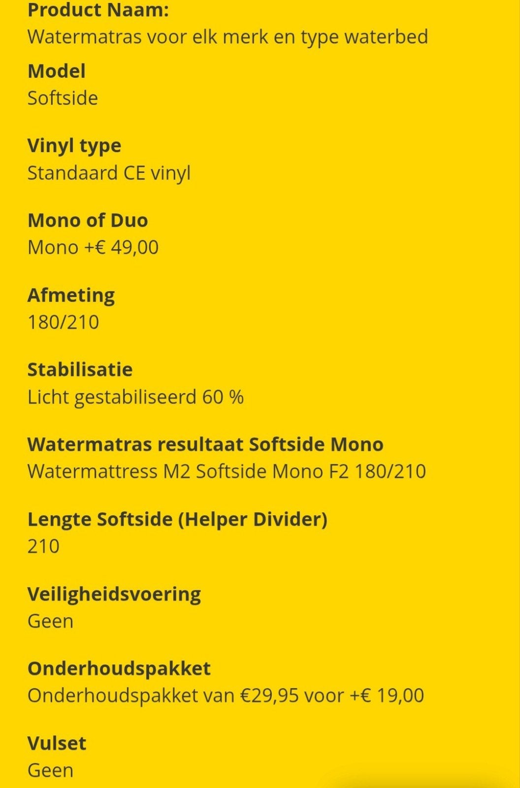 Watermatras (waterbed) nieuw 180cm x 210cm 6mnd oud, Huis en Inrichting, Slaapkamer | Waterbedden, Ophalen, Solo-systeem, 210 cm