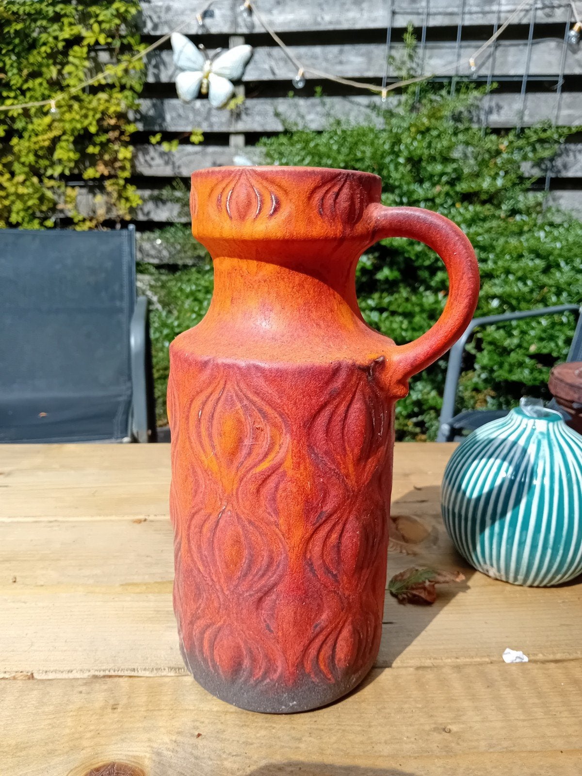Vintage West Germany Fat Lava Vaas - Oranje/Rood, Ophalen of Verzenden