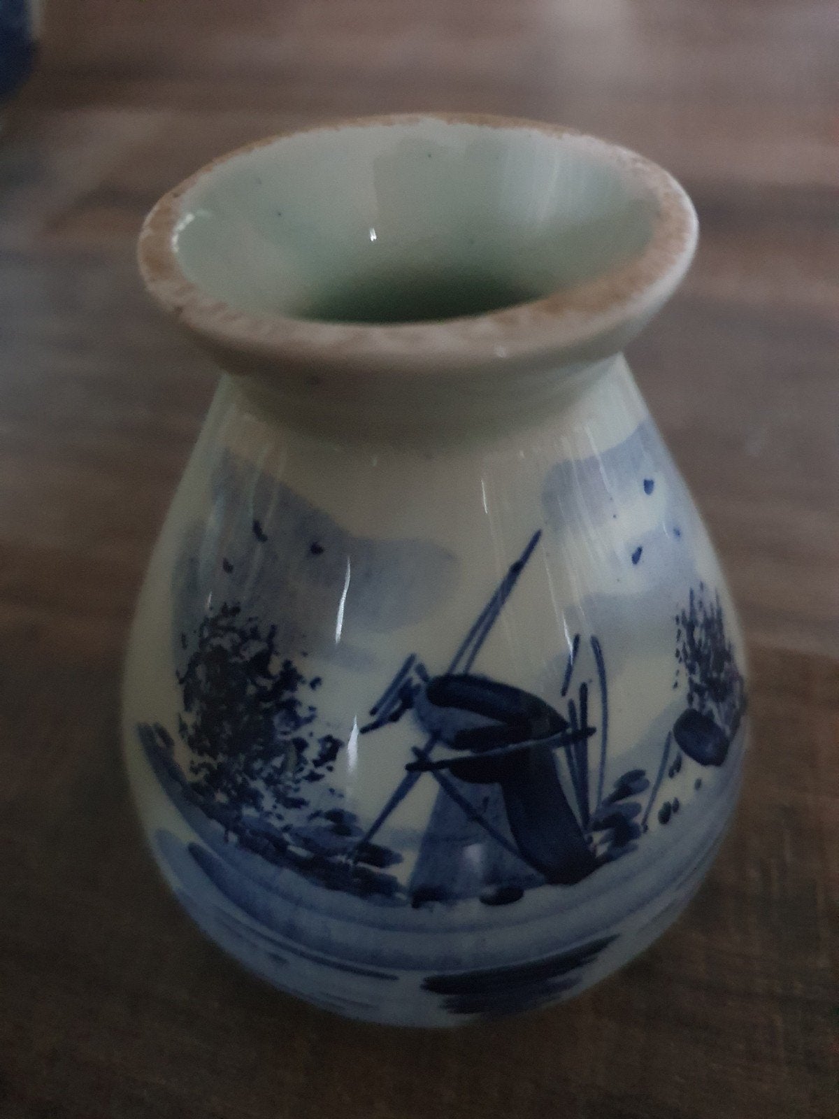Delfts Blauw vaasje met molen decoratie, Antiek en Kunst, Ophalen of Verzenden