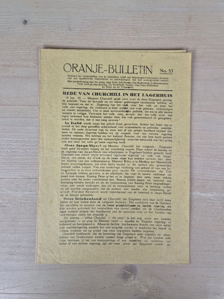 Illegale pers verzetskrant Oranje Bulletin No.53, jan 1945, Ophalen of Verzenden, Nederland, Boek of Tijdschrift