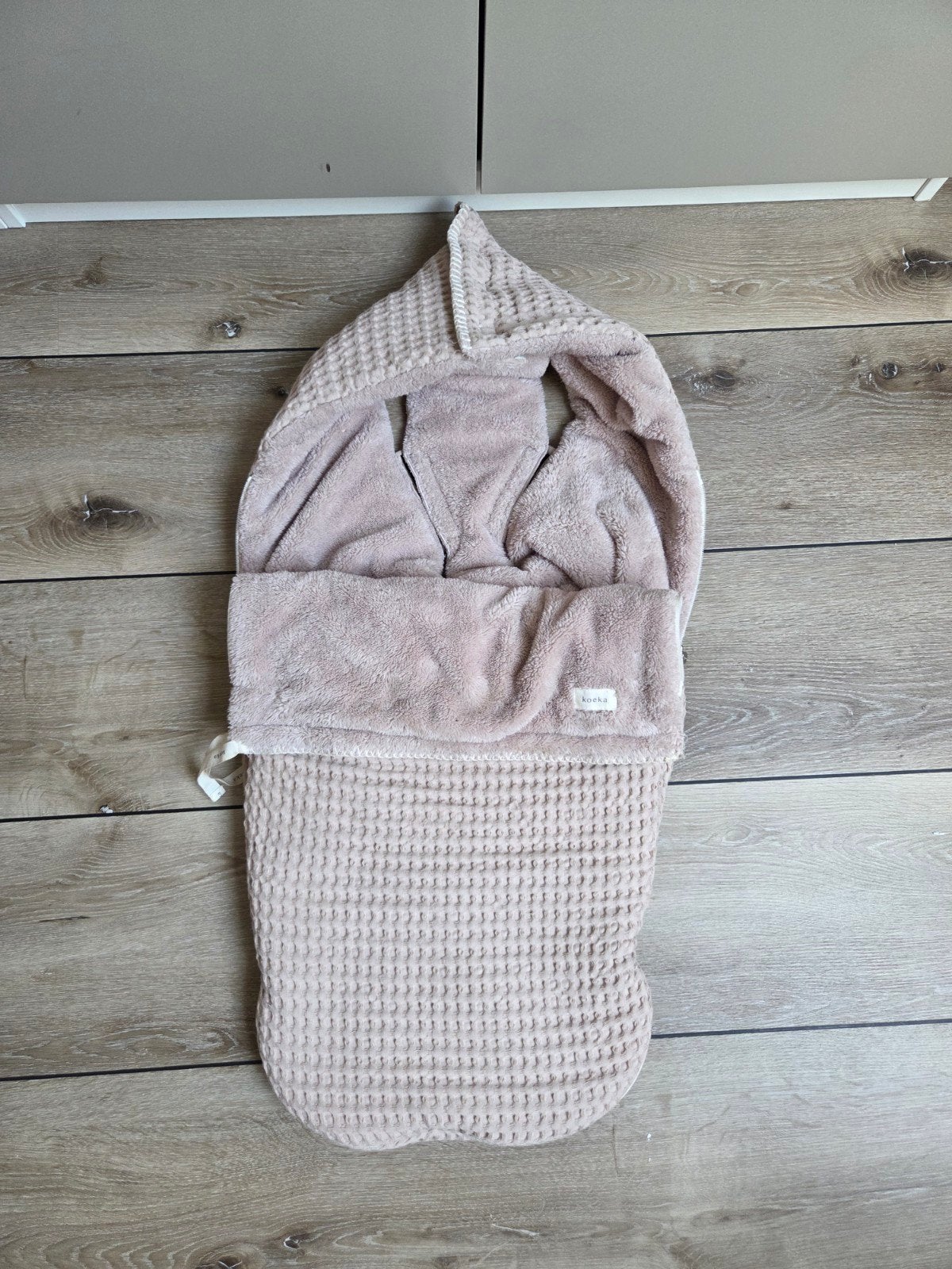 Koeka voetenzak voor kinderwagen - wafelstof & teddy, Ophalen of Verzenden, Gebruikt
