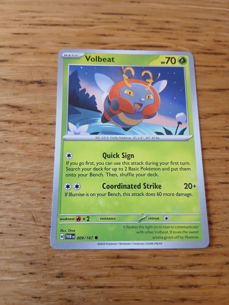 Volbeat Pokémon Kaart 009/167 - Nieuwstaat, Ophalen of Verzenden, Zo goed als nieuw, Losse kaart