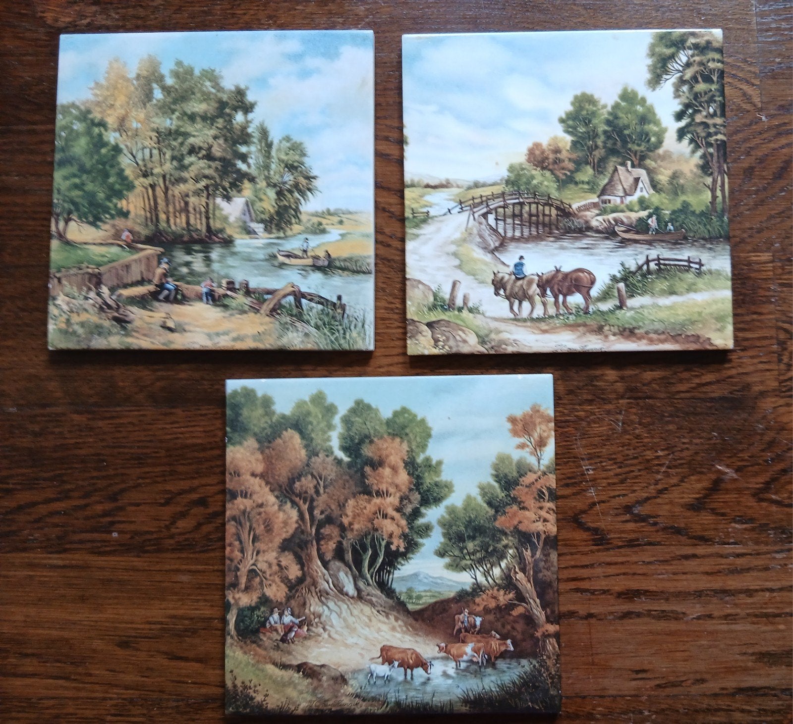 3 vintage tegels - J C van Hunnik - 15x15 cm, Ophalen of Verzenden