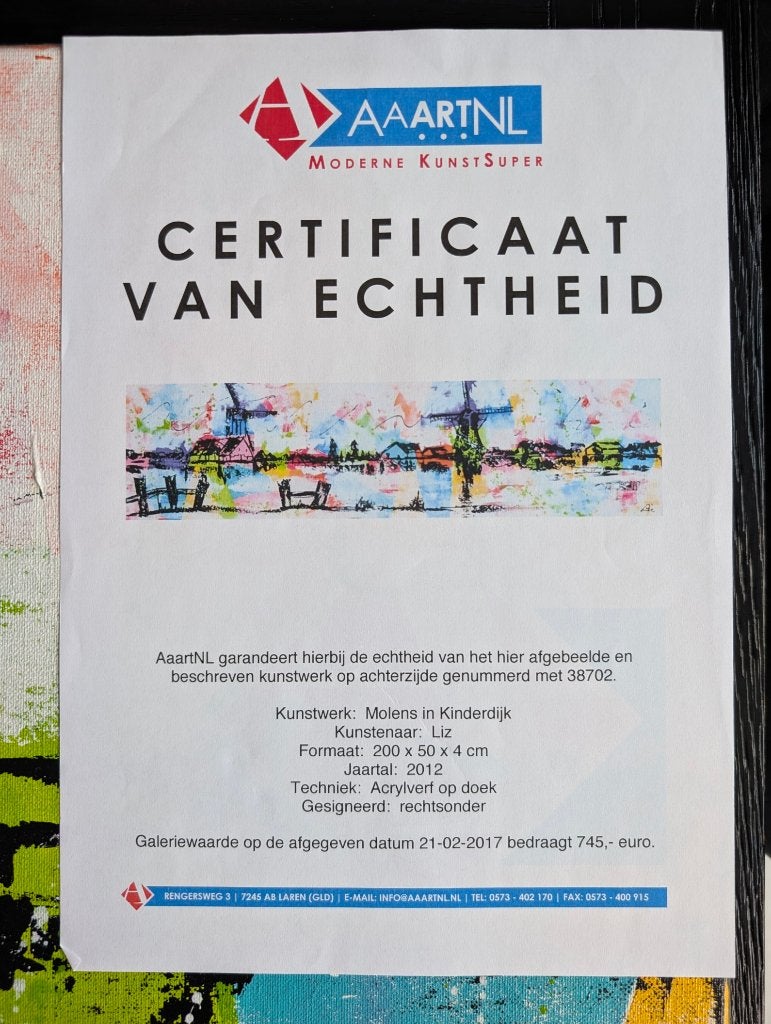 Modern schilderij "Molens in Kinderdijk" - Liz (200x50), Ophalen