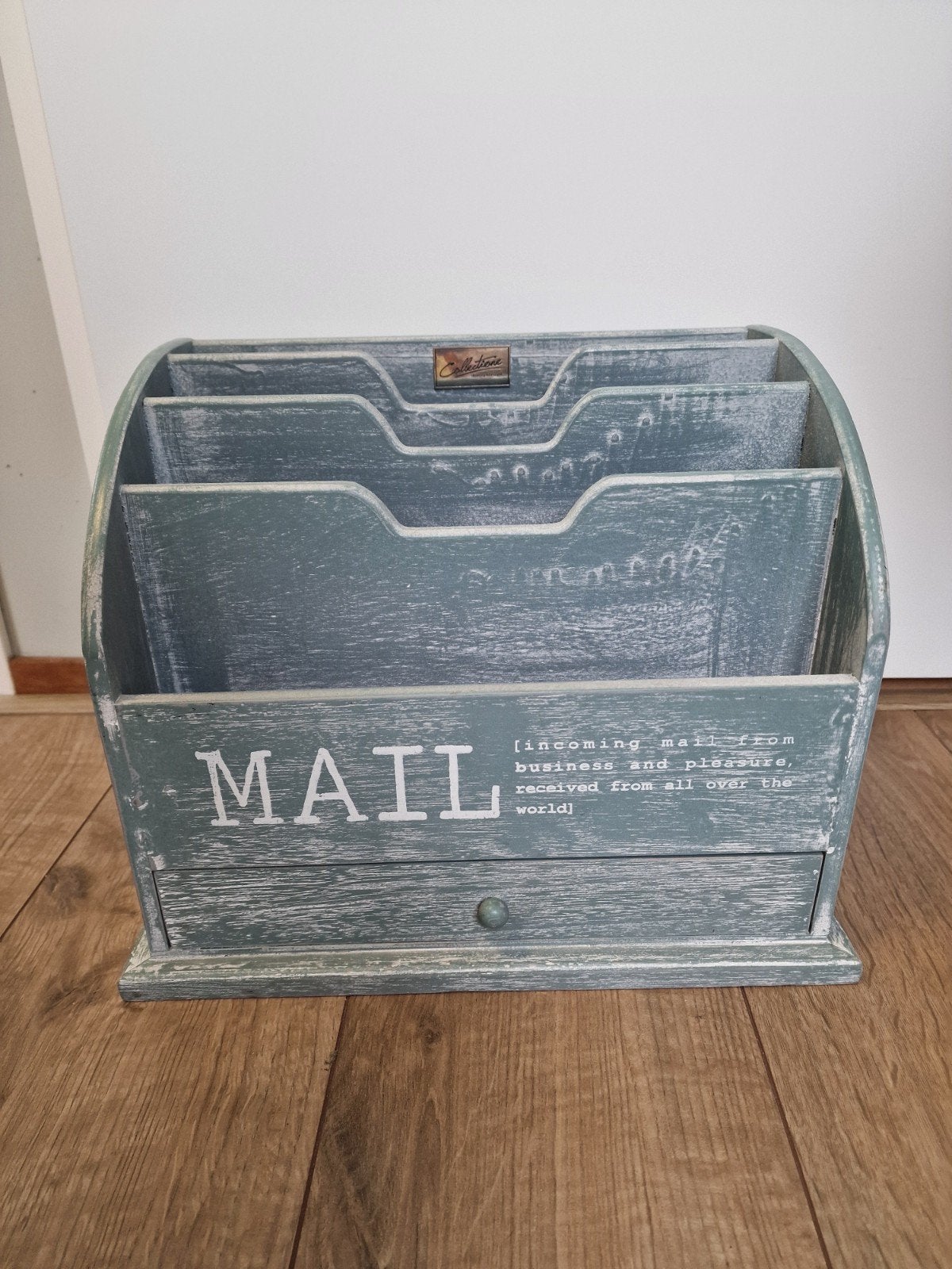 Vintage Houten Brievenbakje met Lade, Ophalen, Gebruikt, Blauw, Vintage