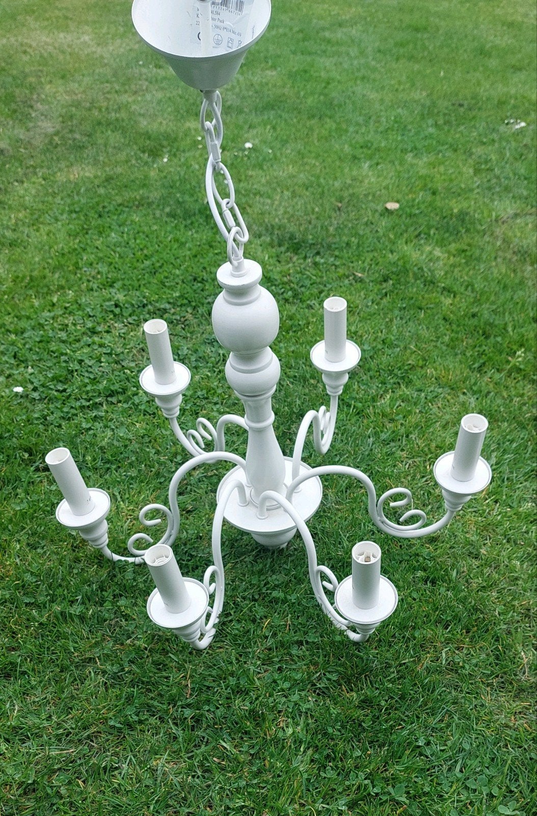 Witte Hanglamp + bijhorende Wandlamp wit metaal kroonluchter, Ophalen of Verzenden, Zo goed als nieuw, Metaal