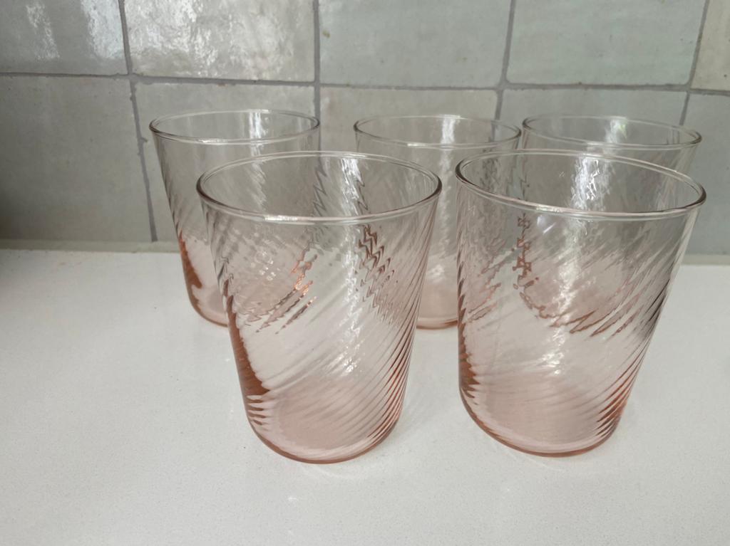 5 waterglazen rose NIEUW, Ophalen, Zo goed als nieuw