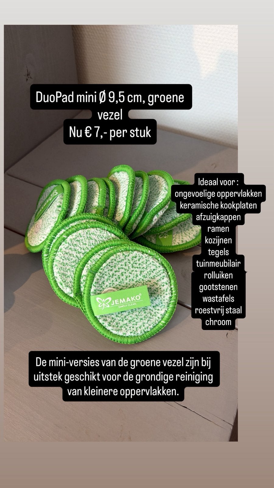 Jemako DuoPad mini Ø 9,5 cm, groene vezel - per stuk, Ophalen of Verzenden, Mop of Dweil