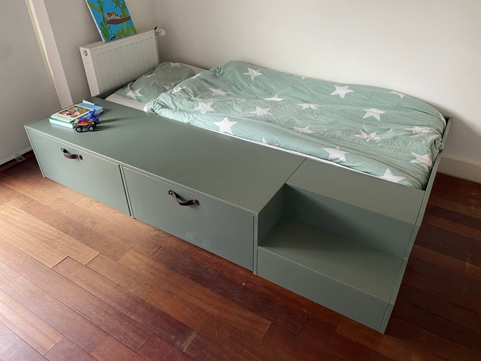 VT Wonen bed met lades, groen, inclusief lattenbodem, Ophalen, Gebruikt, Eenpersoons, Overige maten