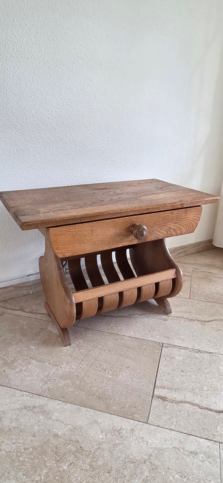 Vintage houten krantenbak met lade, Antiek en Kunst, Ophalen of Verzenden