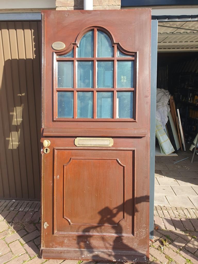 Hardhouten voordeur met beslag, 93x215x4 cm, Gebruikt, 80 tot 100 cm, 215 cm of meer, Ophalen of Verzenden