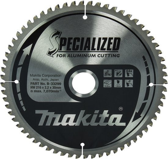 Makita Afkortzaagblad | Specialized | Ø 216mm  64T -, Doe-het-zelf en Verbouw, Gereedschap | Zaagmachines, ., 70 mm of meer, Nieuw