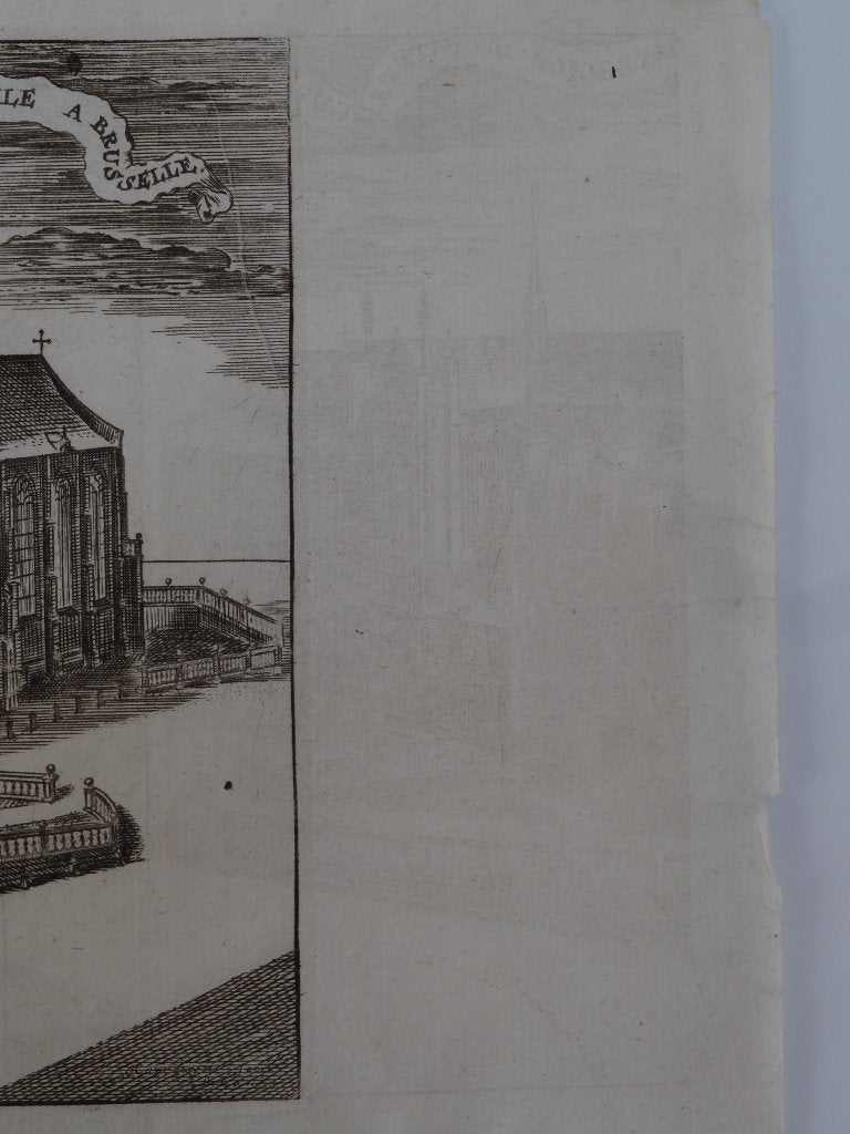 Kathedraal Sint-Michiel Sint-Goedele Brussel Harrewijn 1720, Stadsgezicht, Ophalen of Verzenden, Gravure, Origineel