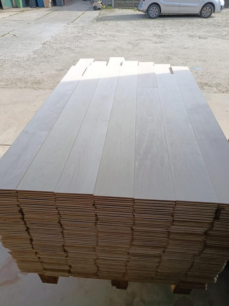 41,5M2 esdoorn toplaag duo-parket #VERNIEUWD#, Ophalen of Verzenden, Gebruikt, Hout, Minder dan 20 mm