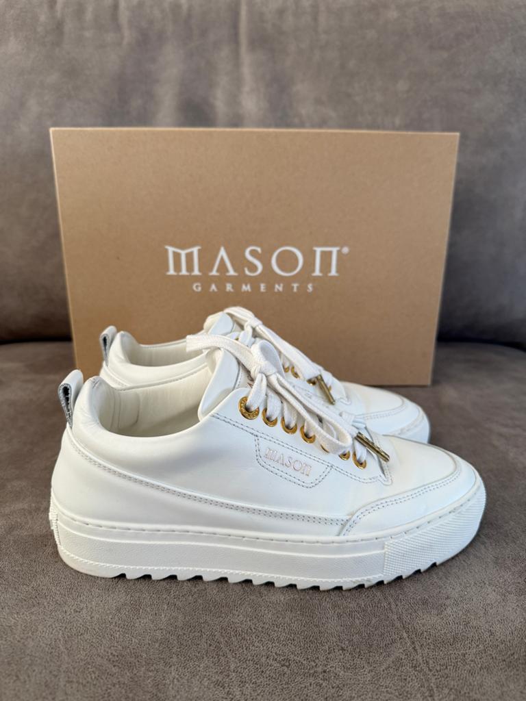 Mason Garments Sneakers Wit Goud - Leer, Kleding | Dames, Schoenen, Zo goed als nieuw, Sneakers of Gympen, Wit, Ophalen of Verzenden