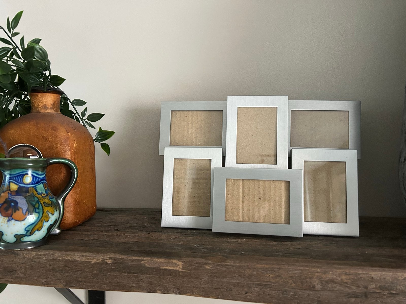 Zilverkleurige fotolijst voor 6 foto's, Gebruikt, Met glas, Metaal, Zilver