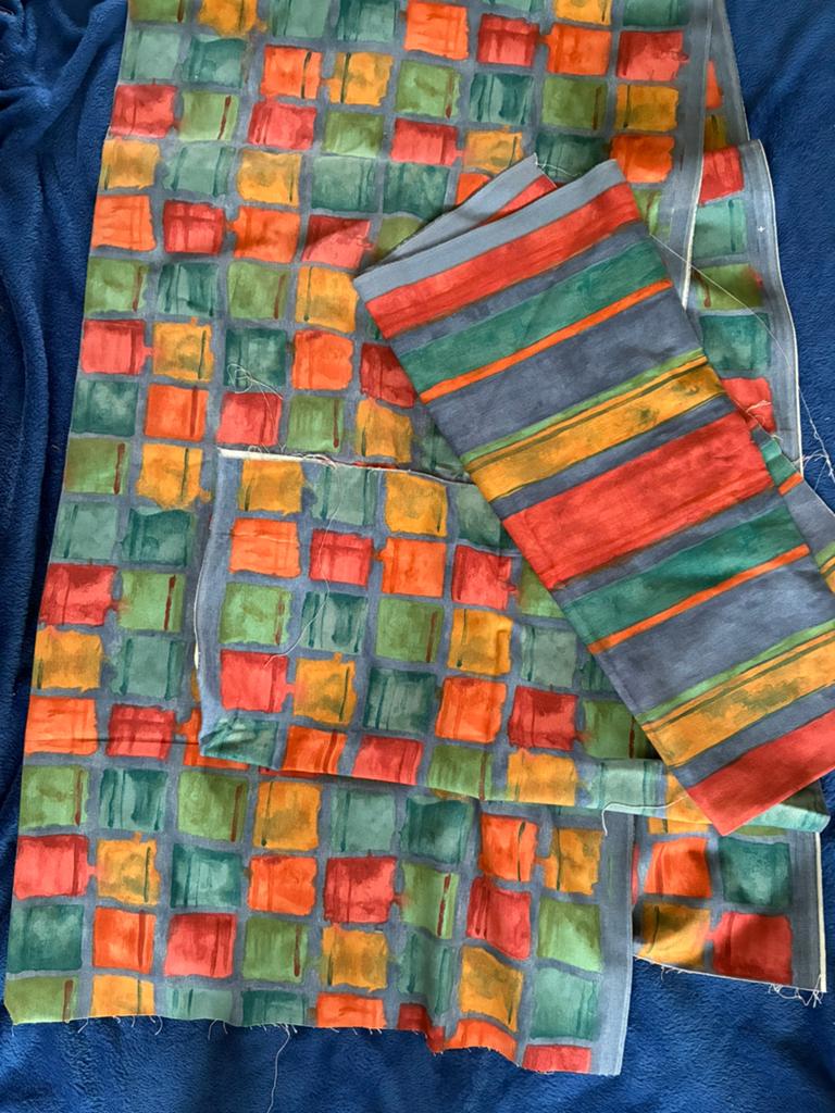 Ikea vintage gordijnstof meubelstof blauw groen terra geel, Ophalen of Verzenden, Nieuw, Overige typen