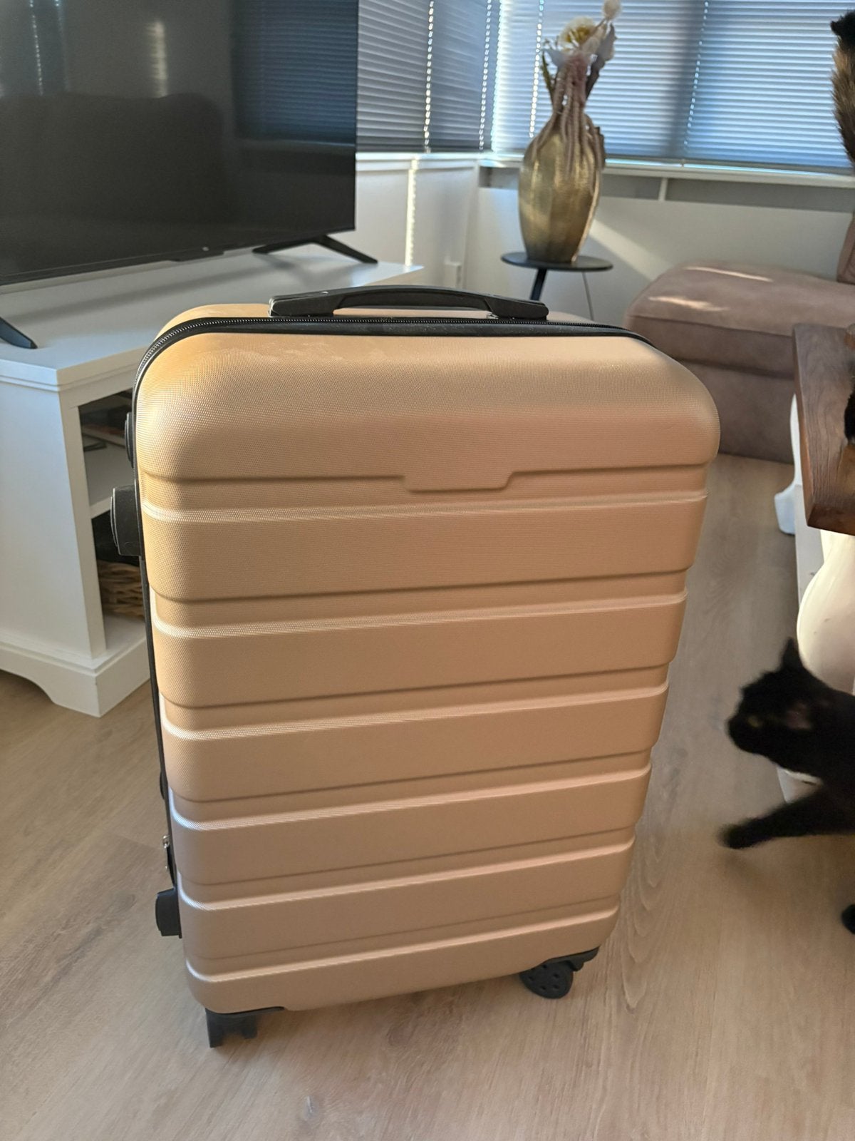 Goudkleurige koffer, Wieltjes, Hard kunststof, Nieuw, Minder dan 50 cm