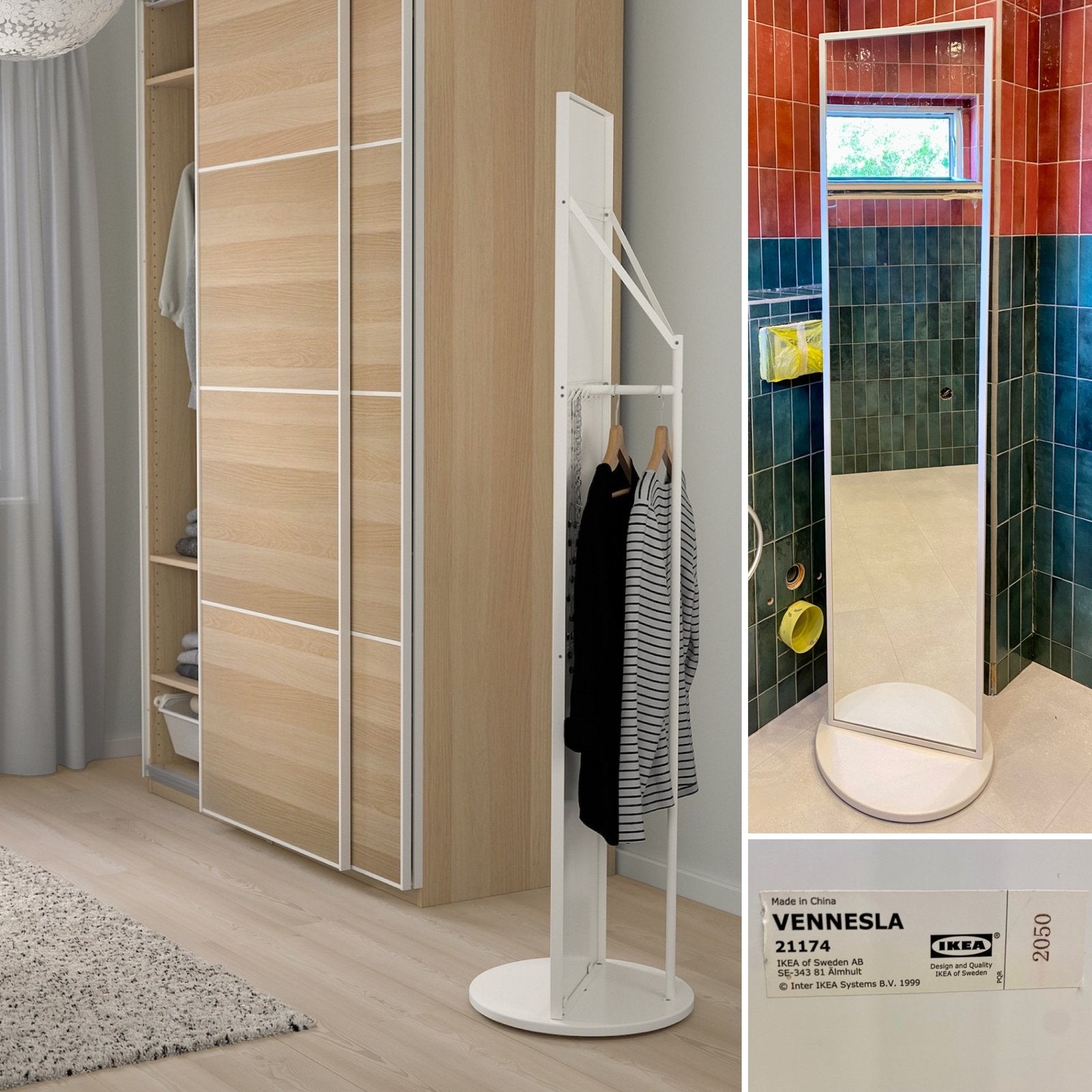 IKEA VENNESLA Staande vloerspiegel (met draaivoet), Ophalen, Minder dan 50 cm, Zo goed als nieuw, 150 tot 200 cm