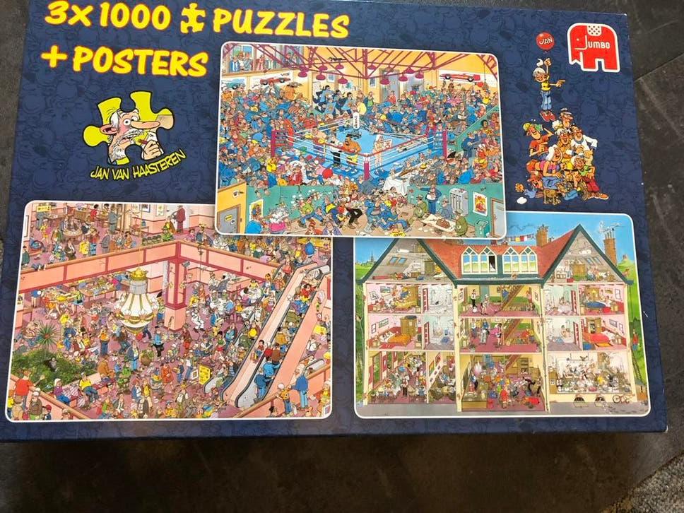 Jan van Haasteren 3x 1000 stukjes puzzels + posters, Hobby en Vrije tijd, Denksport en Puzzels, Ophalen, 500 t/m 1500 stukjes