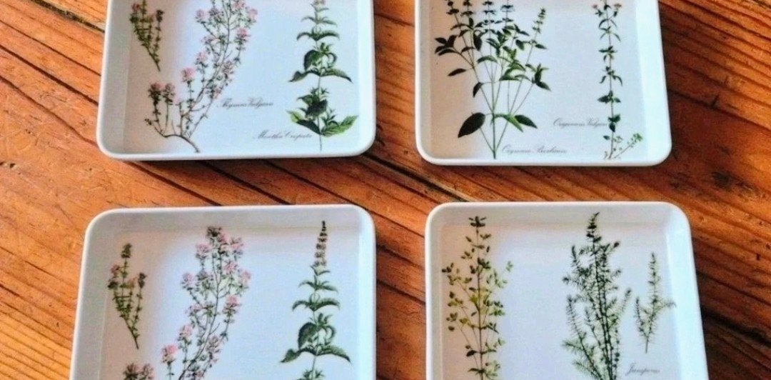 Vintage Mebel schaaltjes met botanische print, Antiek en Kunst, Ophalen