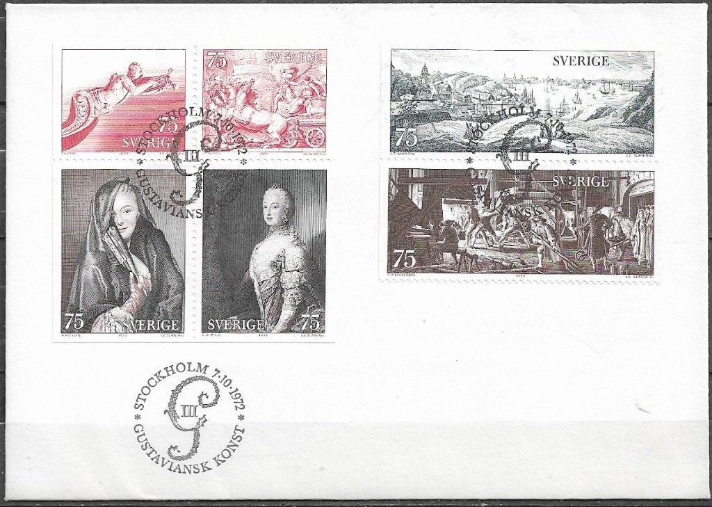 ZWEDEN FDC Zweedse Kunst van de 18e eeuw 1972, Ophalen of Verzenden, Zweden, Postfris