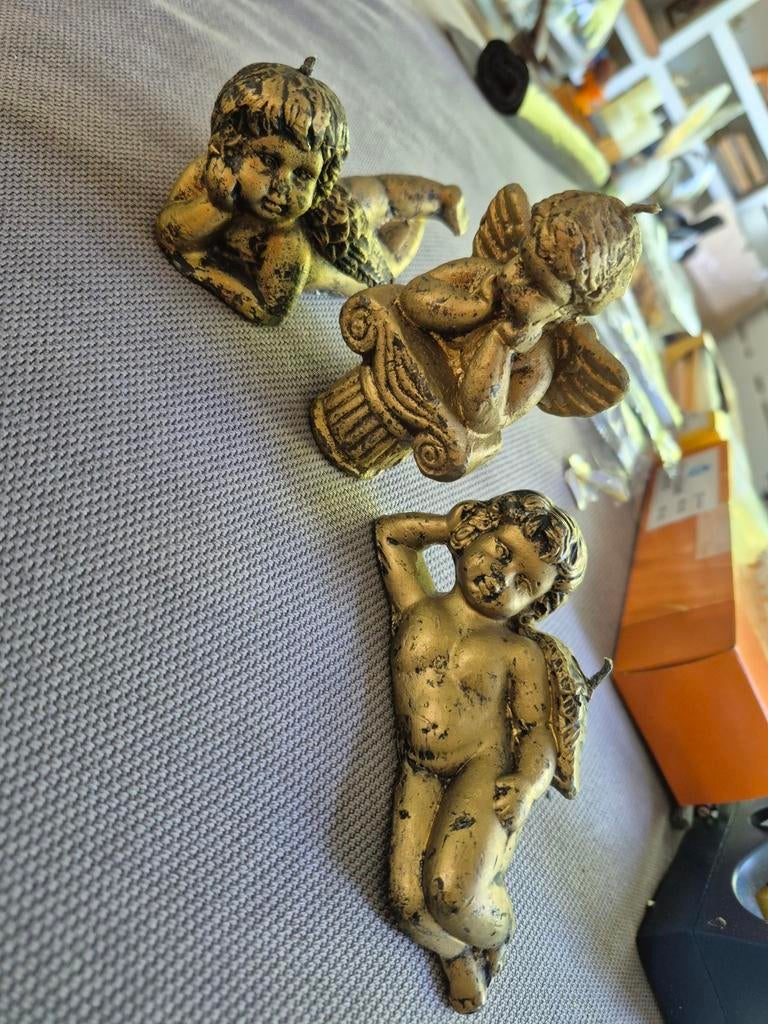 Set van 3 Vintage Gouden Engeltjes Beeldjes/kaarsjes, Ophalen of Verzenden, Overige materialen, Minder dan 25 cm