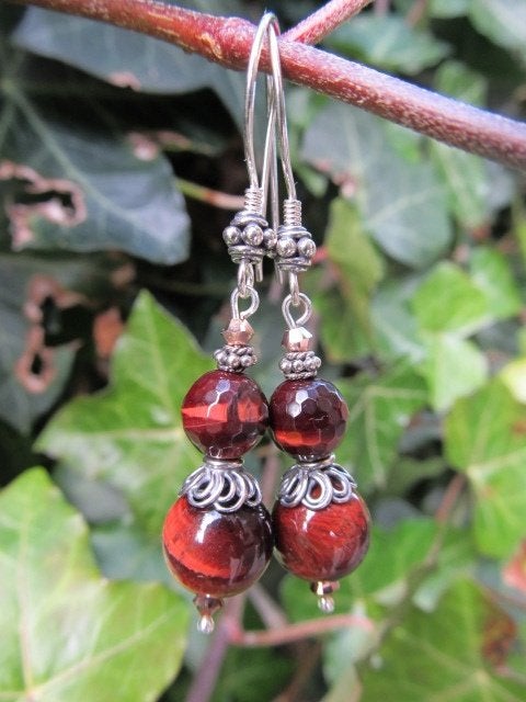 Oorbellen Lovely  Red Tiger rode tijgeroog-swarovski zilver, Ophalen, Nieuw