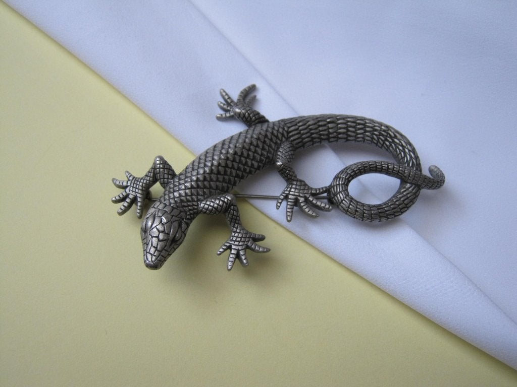 Broche reptiel/ hagedis/ JJ, Verzenden, Zo goed als nieuw, Zilver, Overige materialen