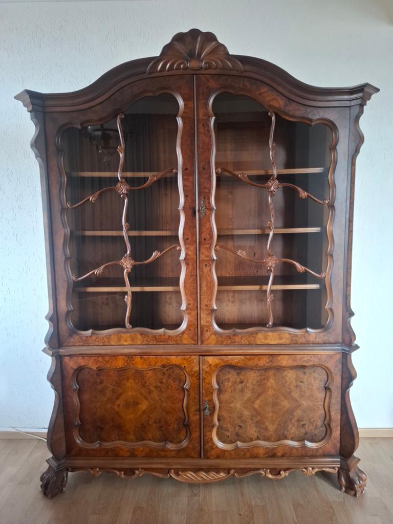 Prachtige Notenhouten Vitrinekast - Zeer Goede Staat, Ophalen, Met deur(en), 100 tot 150 cm, Glas