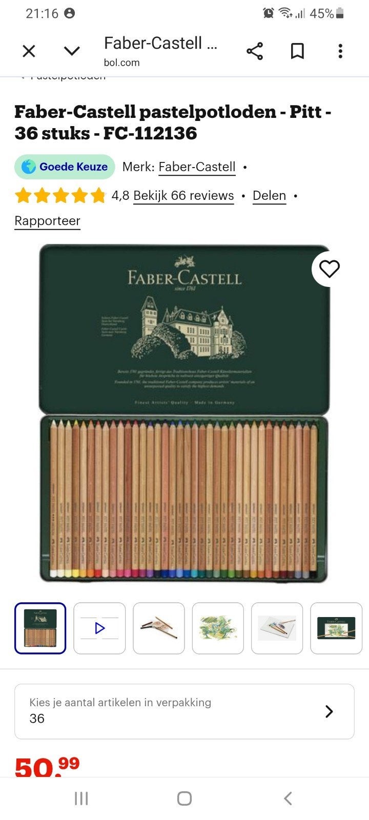 Faber-Castell Pitt Pastelpotloden - 36 Stuks, Hobby en Vrije tijd, Schilderen, Ophalen of Verzenden, Zo goed als nieuw, Overige typen