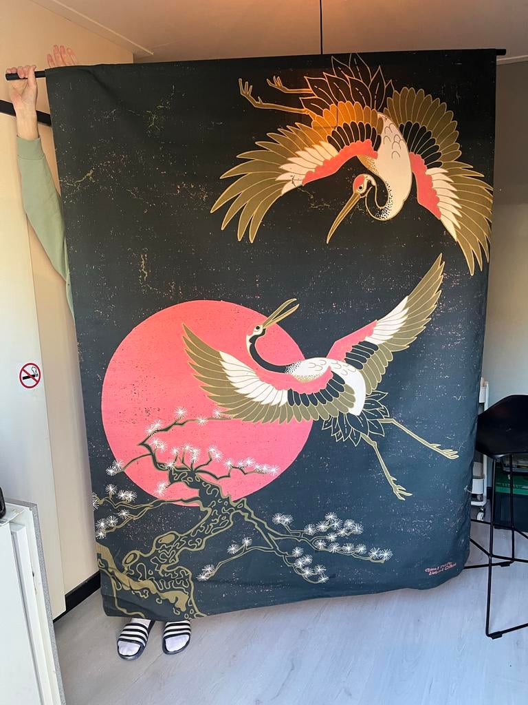 Prachtig Wandkleed met Kraanvogels, Huis en Inrichting, Ophalen, Meerkleurig, Textiel, Oosters