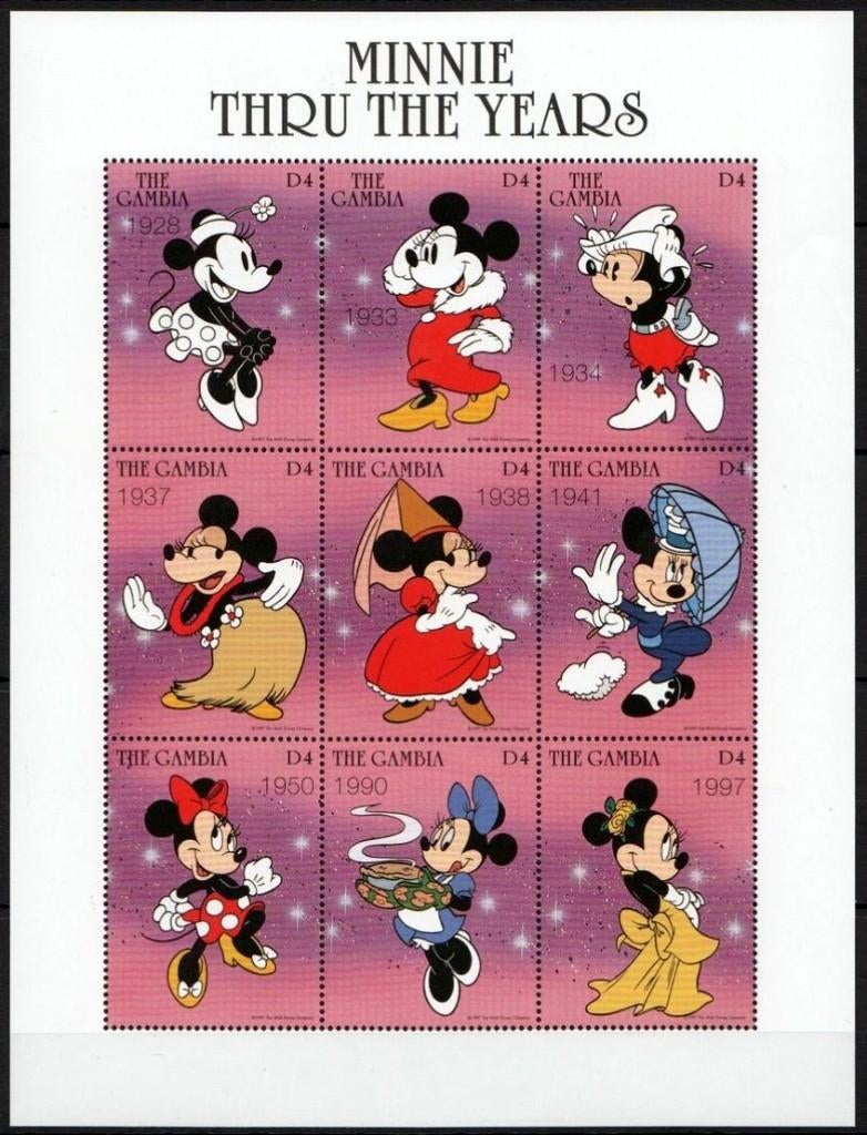 Gambia Minnie thru the years Walt Disney Mickey Donald MNH, Verzenden, Overige landen, Postfris
