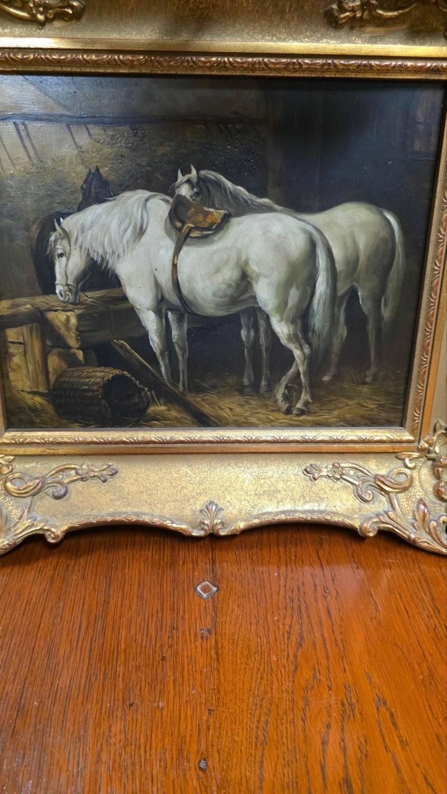 Antiek paardenschilderij op paneel, Ophalen