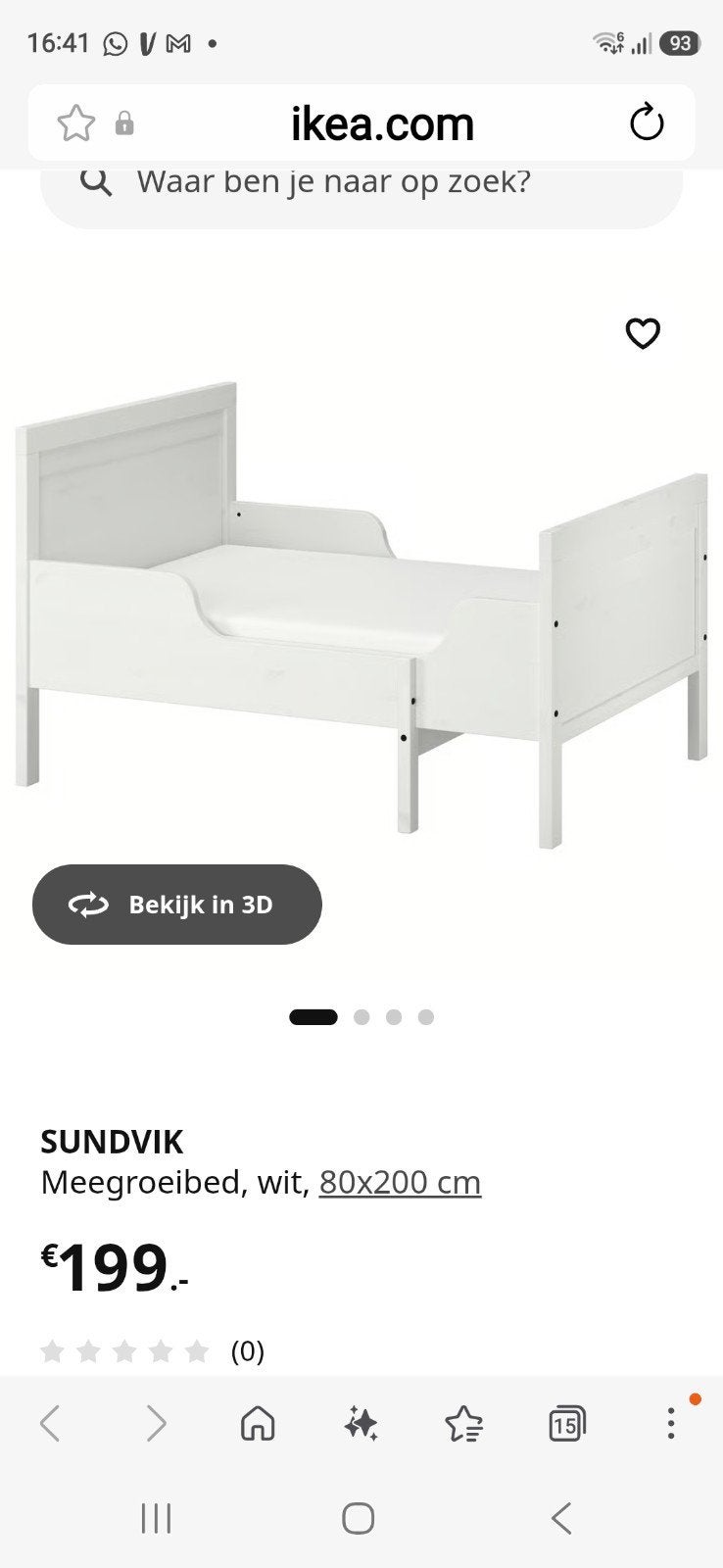 Ikea meegroeibedje wit, Ophalen, 70 tot 85 cm, 140 tot 160 cm, Zo goed als nieuw