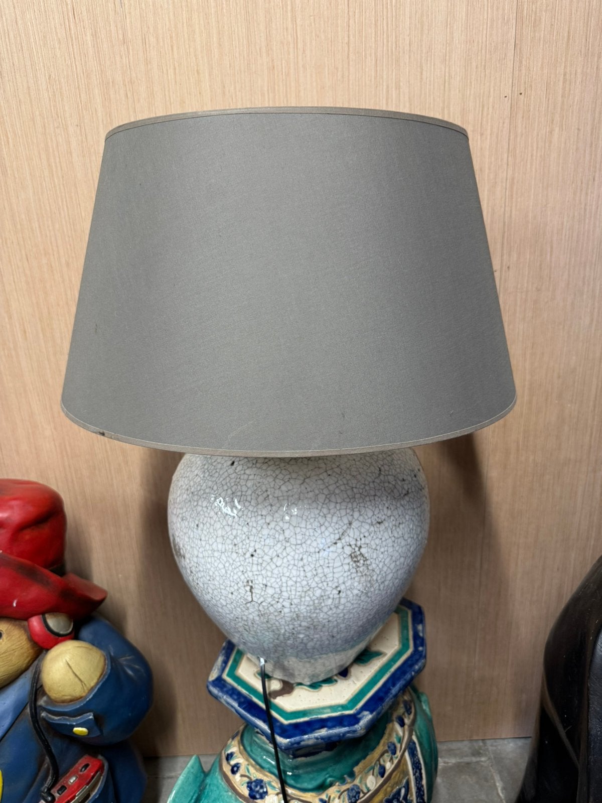 Prachtige Grote Landelijke Kruiklamp met Grijze Kap, Ophalen, Zo goed als nieuw