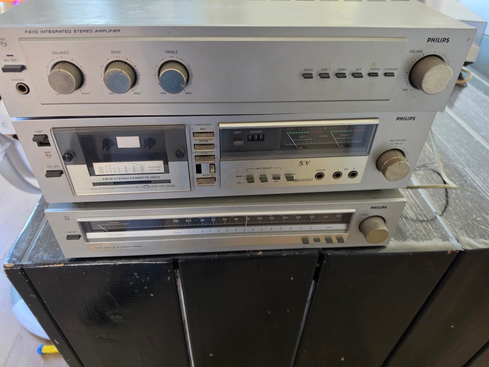 Philips F4110 Versterker, F6112 Cassettedeck, F2110 Tuner, Philips, Gebruikt, Cassettedeck, Losse componenten