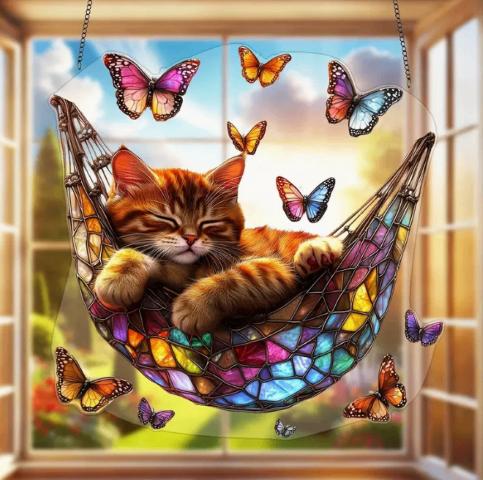 Raamhanger Kat in Hangmat, Tuin en Terras, Tuinwanddecoratie, Ophalen of Verzenden, Nieuw
