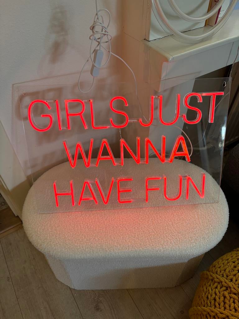 LED Wandlamp "Girls Just Wanna Have Fun" Neon Roze, Ophalen, Nieuw